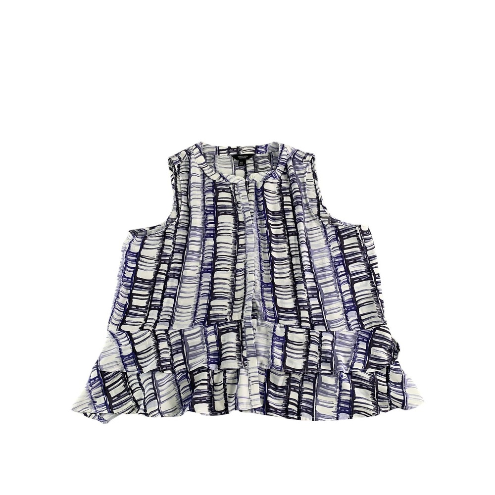 Simply Vera Wang Blouse Womens 2XL Blue White Sleeveless Ruffle Top Plus Pattern